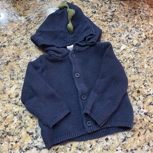 Carter’s Infant Blue Button Down Knit Cotton Hooded Dinosaur Coat Size 6 Months